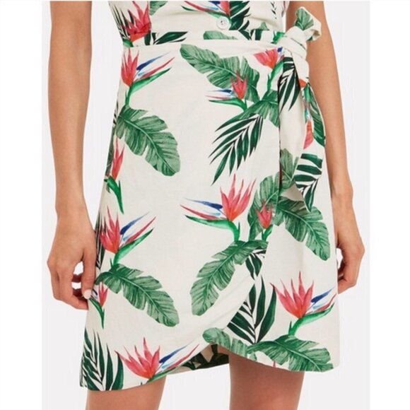 Rails NWT Green Orla Wrap Skirt Linen Blend Birds of Paradise Flower Print sz XS - Picture 1 of 15